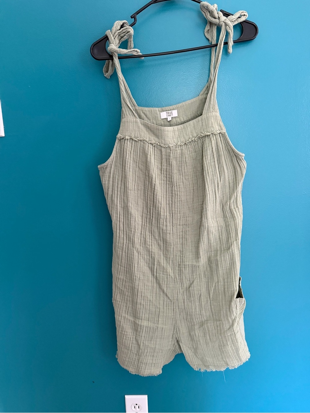 True Craft Sage Green Tie-Shoulder Romper